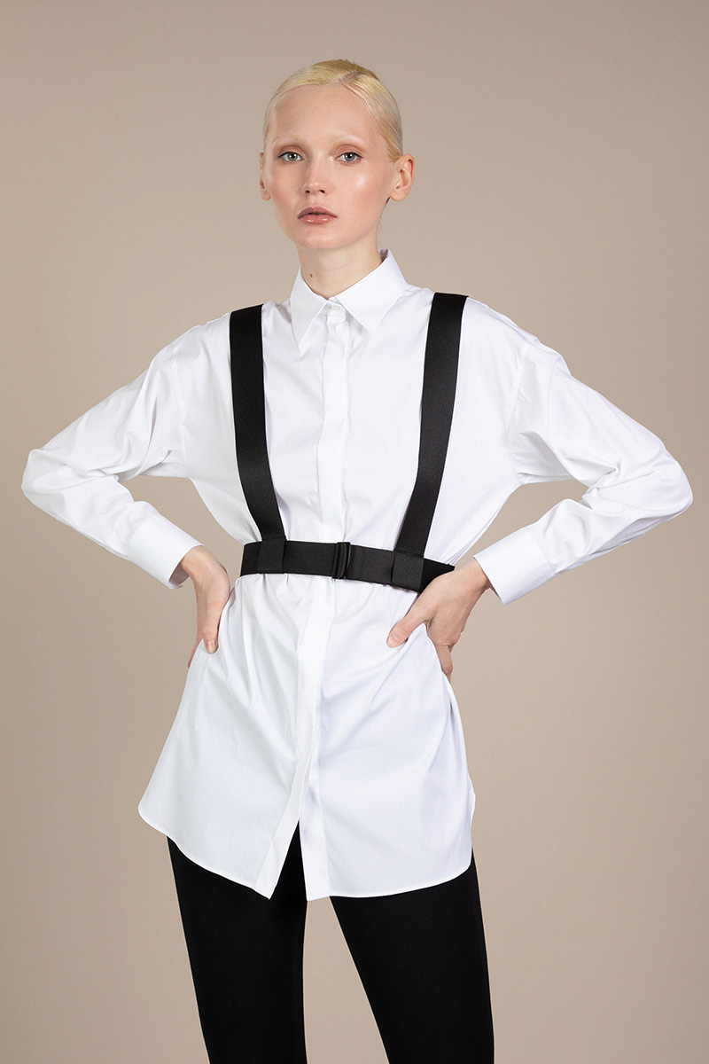 

Удлиненная блузка с контрастными стропами VASSA&Co, Белый, VASSA&Co V206456N-1589C00