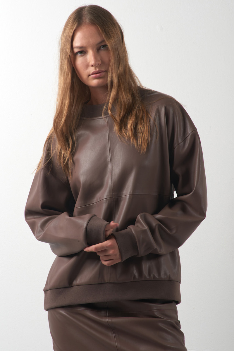 

Свитшот из экокожи VASSA&Co, Коричневый, VASSA&Co VP216073C84
