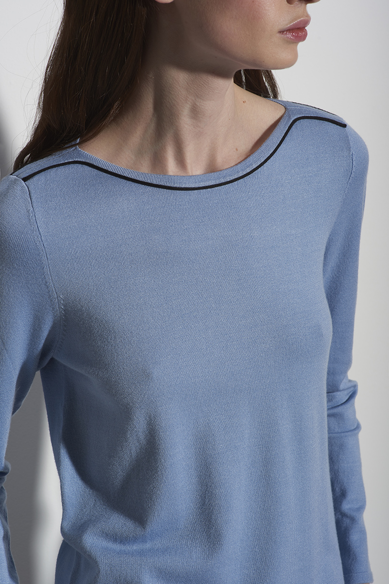 

Джемпер с длинным рукавом из фактурного трикотажа VASSA&Co, Голубой, VASSA&Co PLKL2024C24