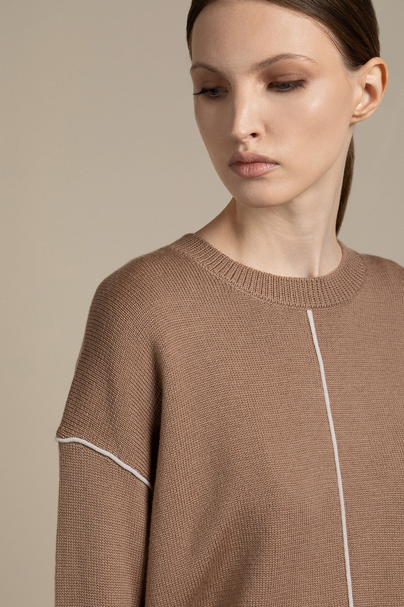 

Джемпер свободного силуэта с контрастной отделкой VASSA&Co, Бежевый, VASSA&Co LKZ2102C15/12