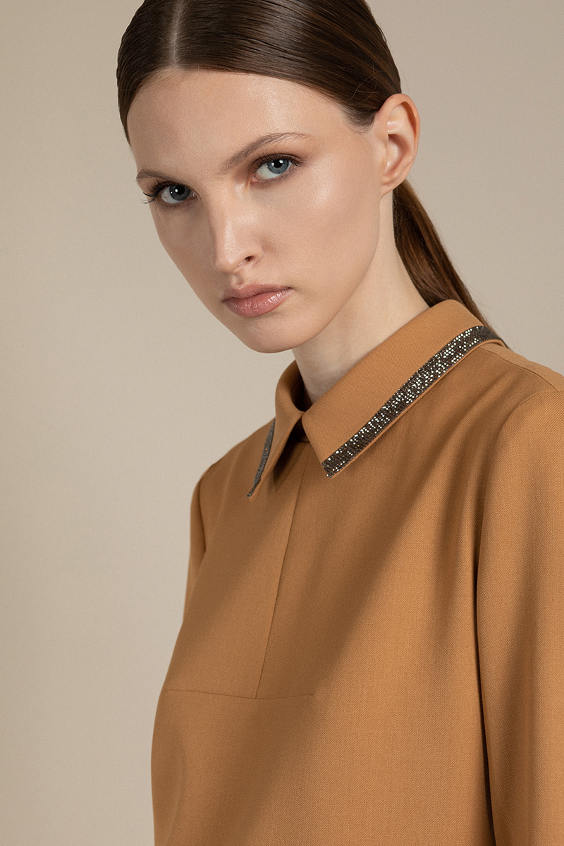 

Платье с декоративной отделкой воротника VASSA&Co, Бежевый, VASSA&Co V209086N-1789C16