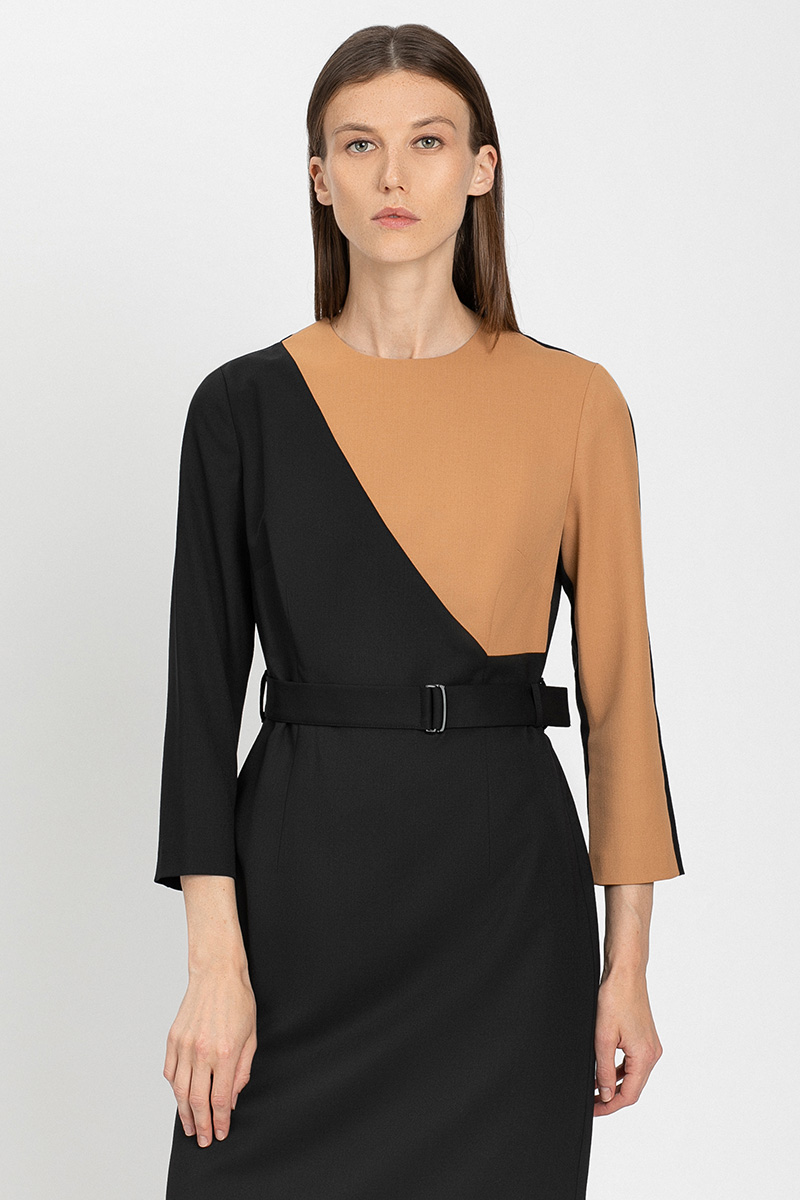 

Комбинированное платье приталенного кроя VASSA&Co, Коричневый, VASSA&Co V219109N-1728C916