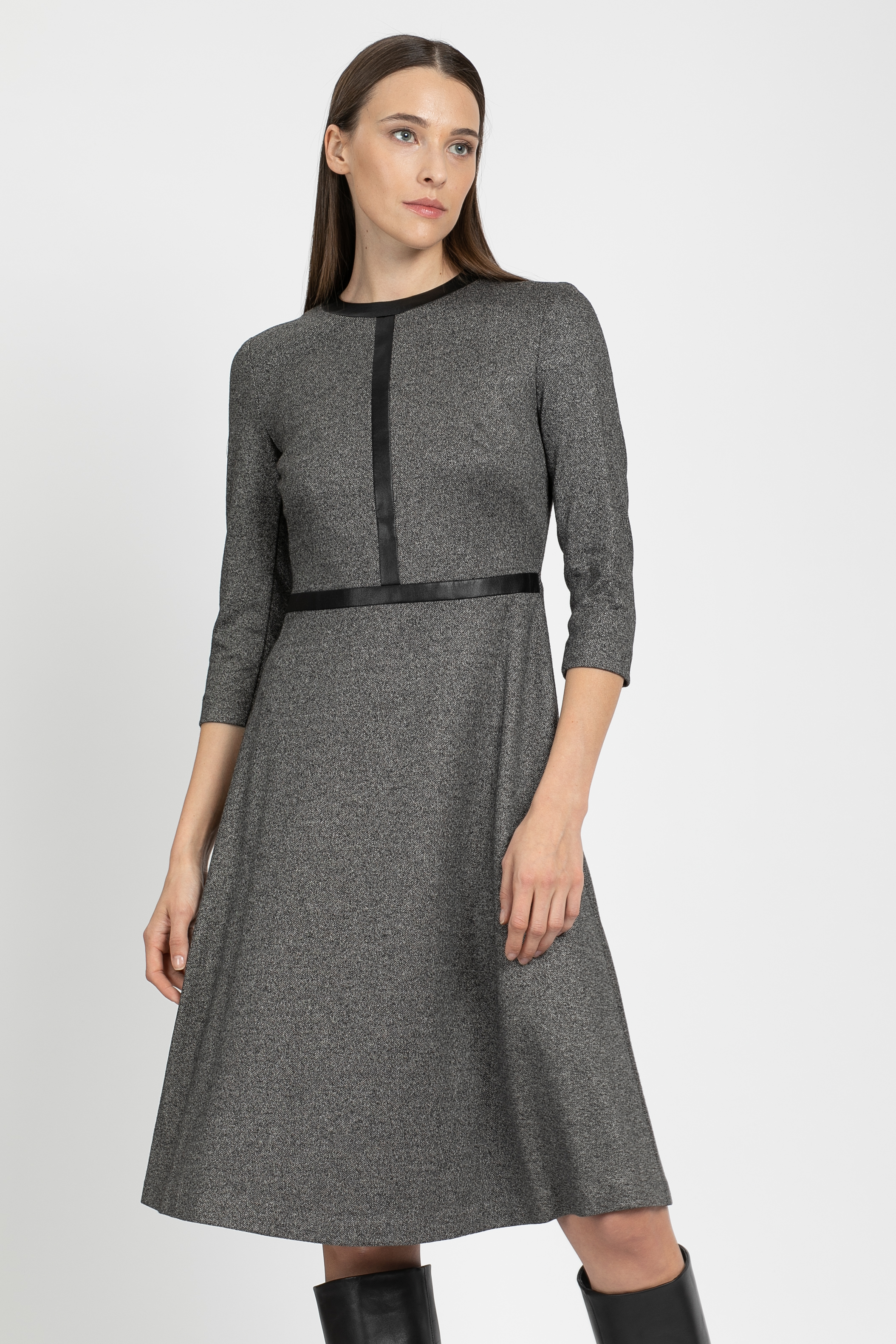 

Платье с деталями из экокожи VASSA&Co, Серый, VASSA&Co V209074N-1790C96