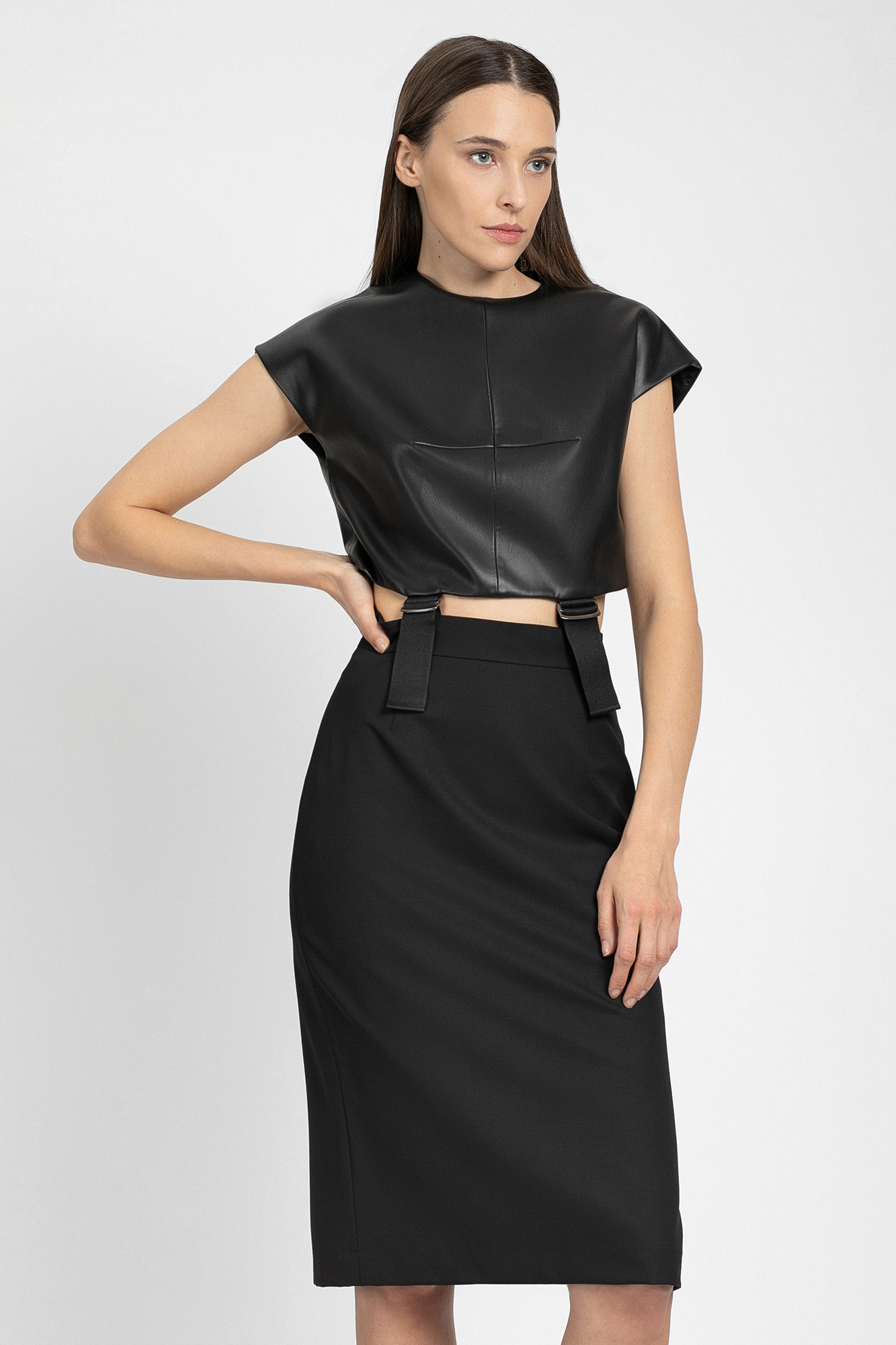 

Платье с деталями из экокожи VASSA&Co, Черный, VASSA&Co V219183N-1223C99